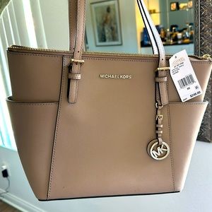 Michael Kors Leather Tote Bag- Truffle